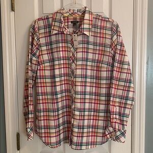 TALBOTS SIZE SMALL POPPY PLAID CLASSIC COTTON SHIRT - New with Tags